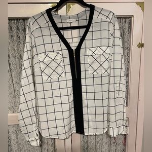 Striped Satin Long Sleeve Top - L Zipper